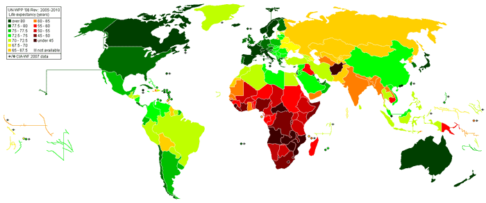 UN World Population Prospects - The 2006 Revision: 2005-2010 Life Expectancy at birth (years).