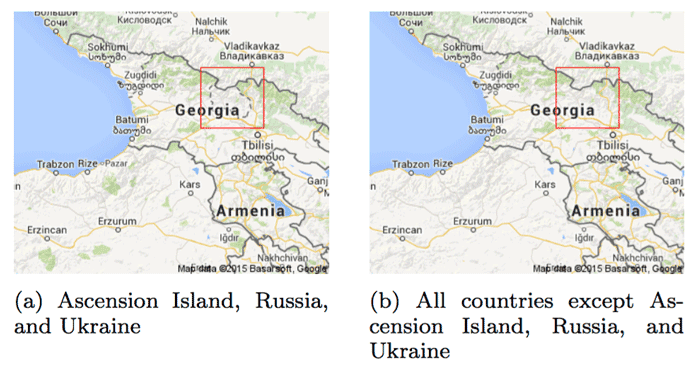 A border dispute between Georgia and Russia on Google Maps. Source: Soeller et al., 2016.