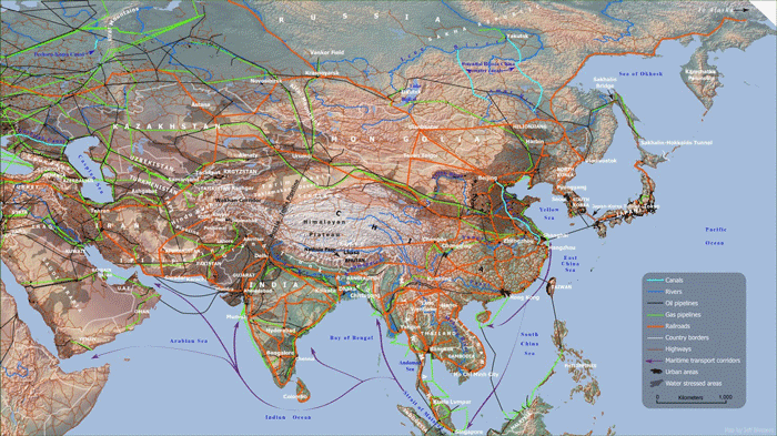 Map of Asian trade routes. Source: Parag Khanna, "Connectography: Mapping the Future of Global Civilization"