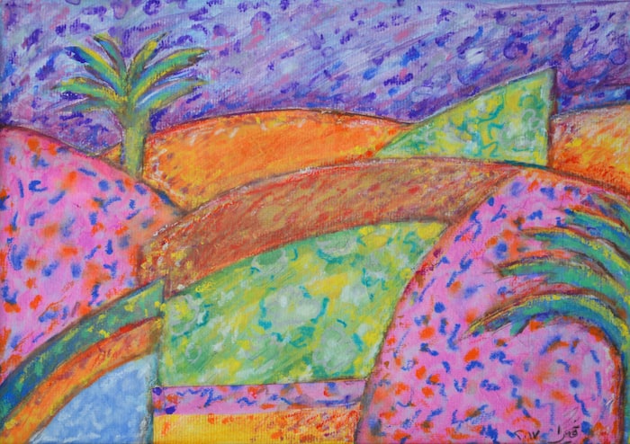 Starry Night on Jericho Hills, 2017, crayons on paper, 25 x 35 cm
