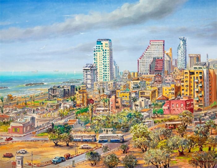 Bird’s Eye View of Tel Aviv, Painting by Alex Levin