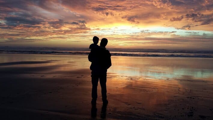 Father and Son on Beach - Team Super Dad Hero Academy