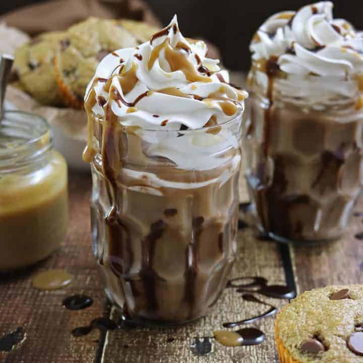 Caramel Chocolate Muffins And Iced Caramel Mocha