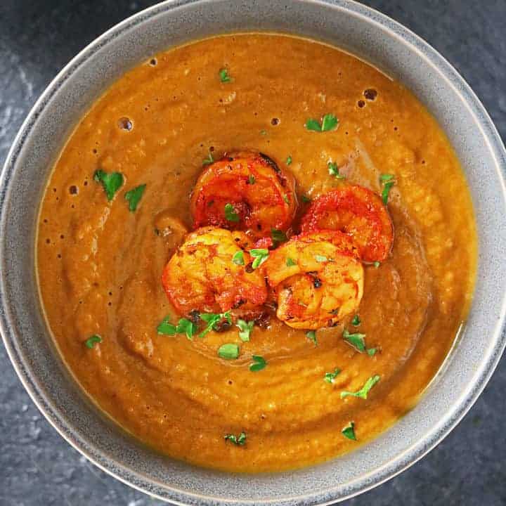 Easy Curried Butternut Squash Soup With Spicy Shrimp