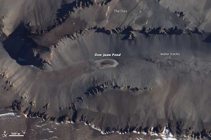 Don Juan Pond in Antarctica. Image: NASA.