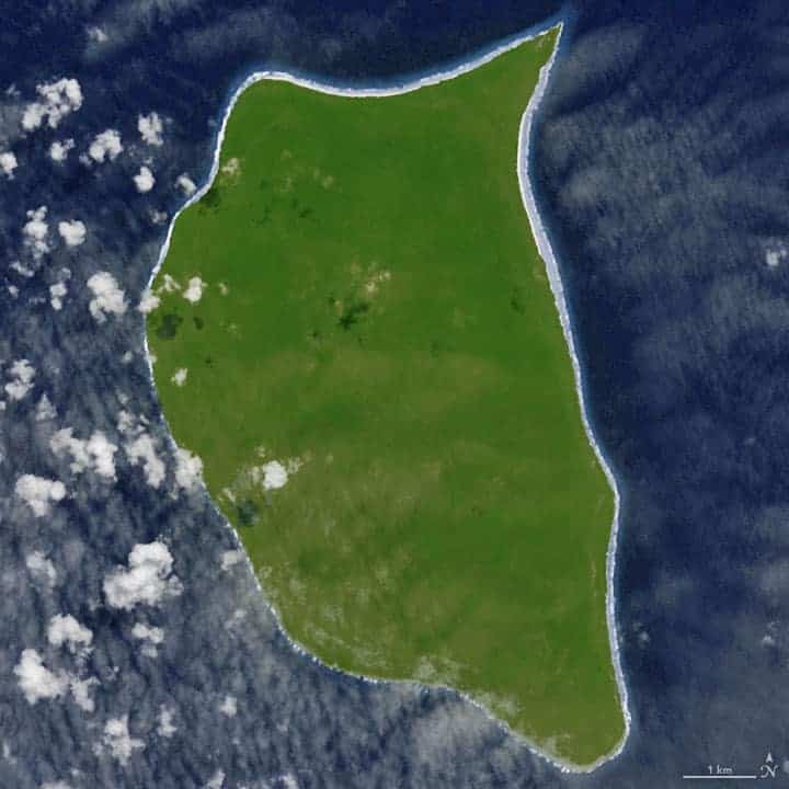 Henderson Island. Source: NASA image acquired on April 3, 2009, by Advanced Spaceborne Emission and Reflection Radiometer (ASTER) aboard the Terra satellite.