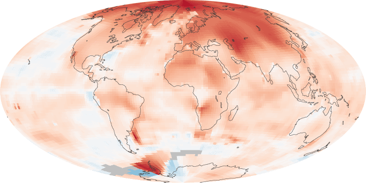 Map of global temperature anomalies, January 1, 2000 - December 31, 2009. Map: Robert Simmon, based on GISS surface temperature analysis data.