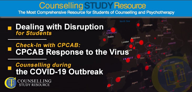 CT Podcast COVID Special ep 01 CT Podcast COVID Special ep 01 featured image - Topics Discussed: Dealing with disruption for students; CPCAB response to the virus; Different ways of counselling during the COVID-19 outbreak