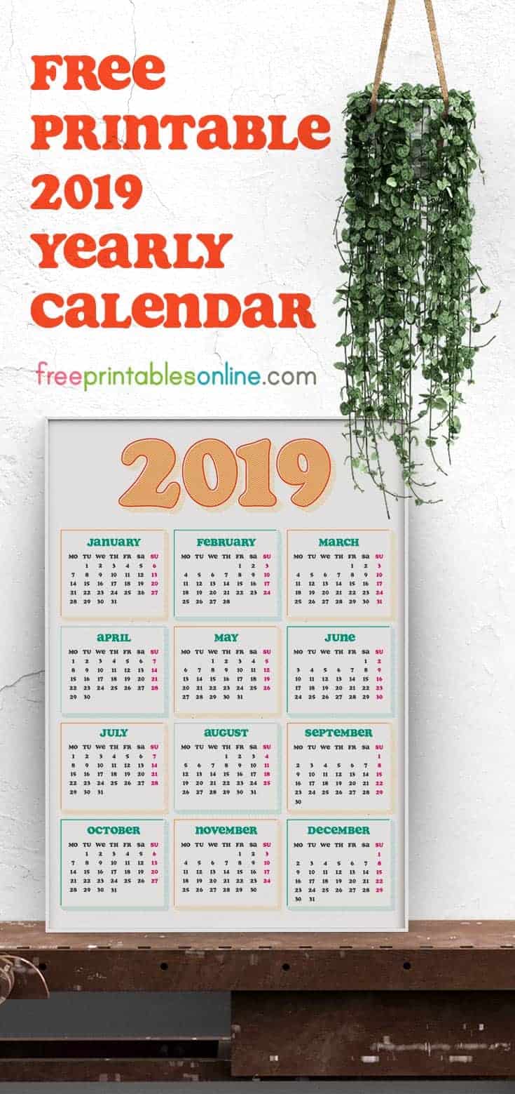 Printable 2019 Yearly Calendar