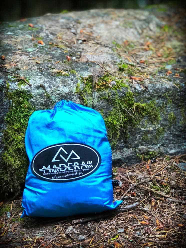 A Madera foldable hammock that can pack up its carrying case