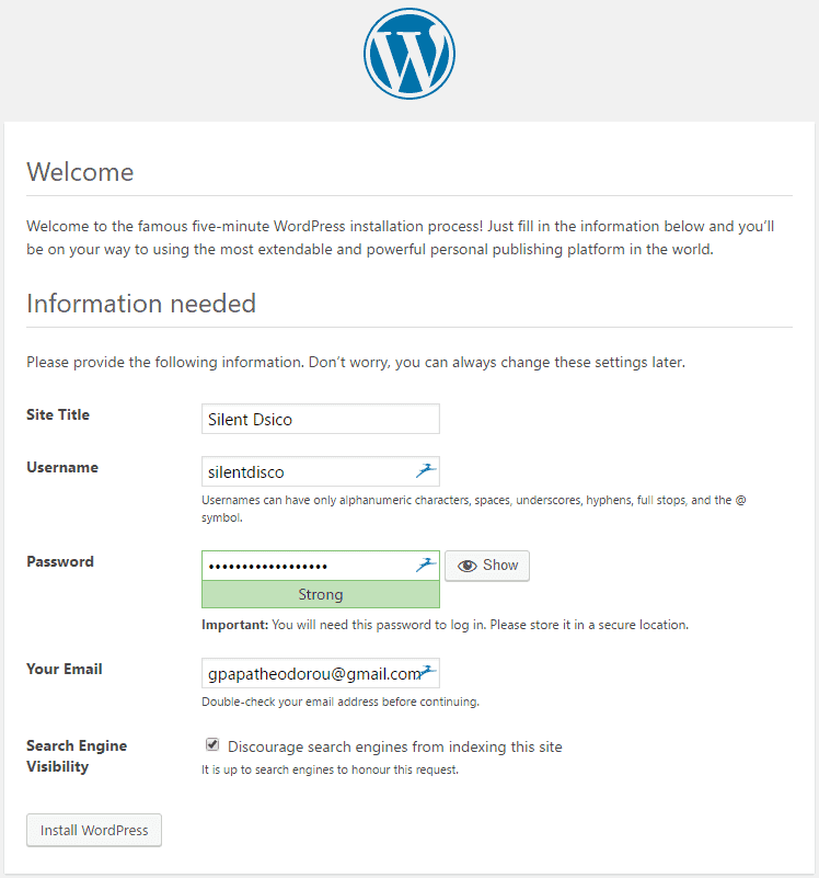 Τελικό Στάδιο Εγκατάστασης WordPress