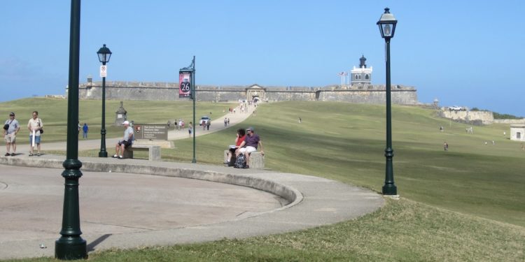 A plaza and the long walkway from it to el morro, in old san juan