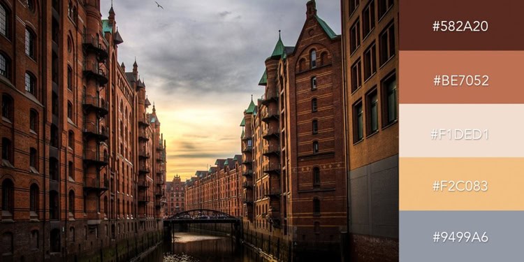 Bức ảnh chiều hoàng hôn tại Hamburg với các sắc thái cam ấm nóng phù hợp với chủ đề thân mật, tích cực