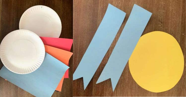 supplies for paper plate awards on wood table