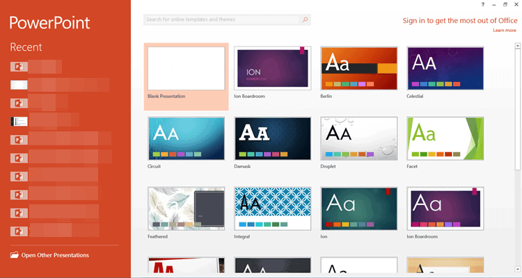 Chọn theme cho powerpoint khi mở file mới