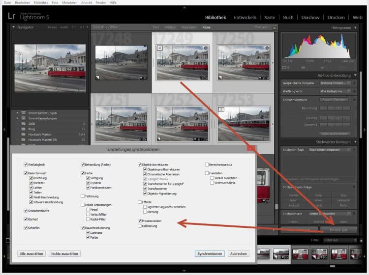 Einstellungen in Lightroom synchronisieren