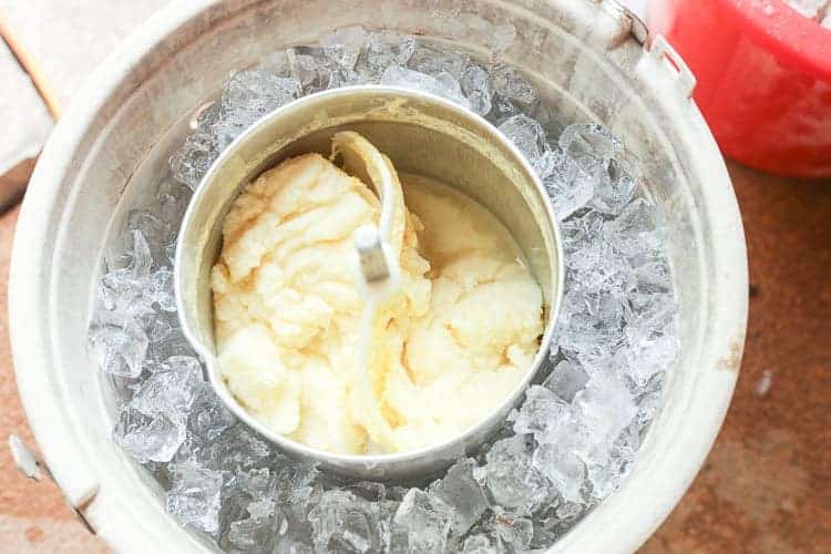 pineapple homemade ice cream in the ice cream maker