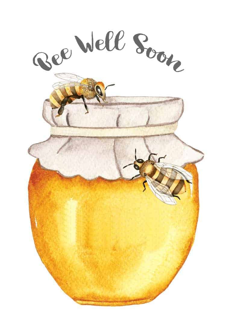 Bee Well Soon - Honey Bee Printable from www.cupcakesandcrinoline.com bee-well-soon-5-x-7-1500-x-2100-card-and-printable