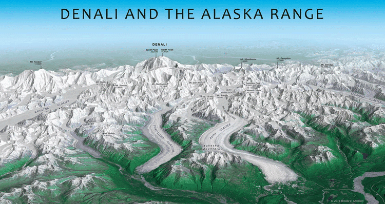 Panoramic map of Denali and the Alaska Range by Brooke Marston, Atlas of Design, Vol. 3.