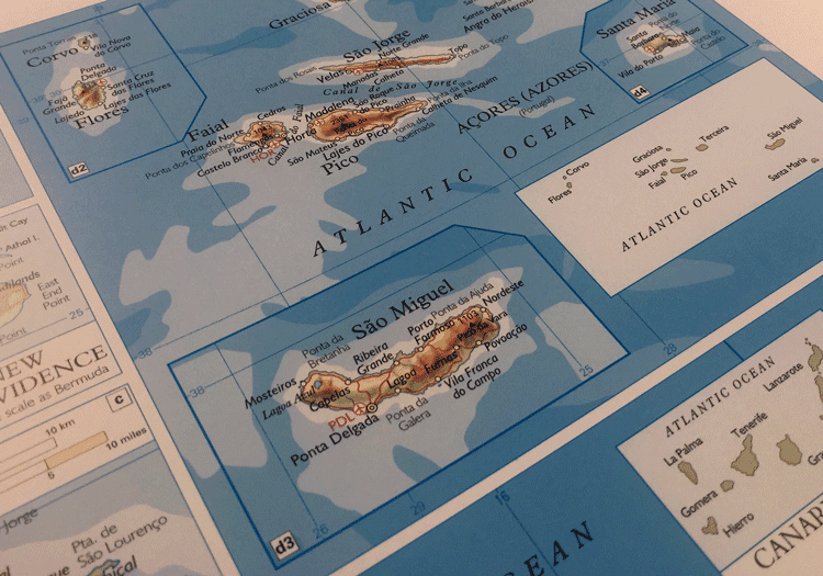 Close up view of "Islands in the Atlantic". Source: Oxford World Atlas, 23rd Edition.