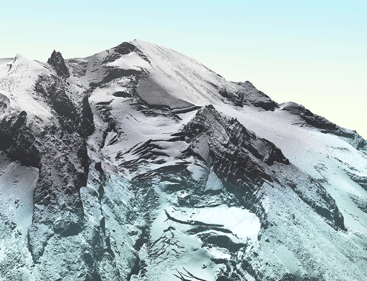 3D LiDAR surface model of a view looking southeast at Glacier and Kennedy Peaks.