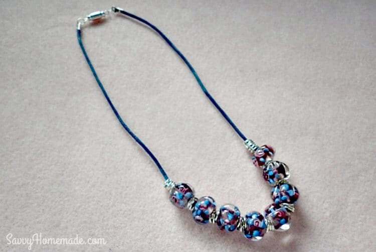 finished necklace using cotton cord beads jump rings