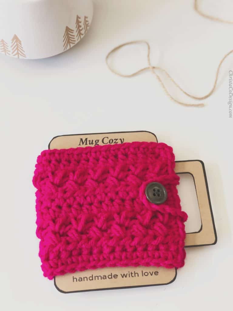 picture of crochet mug cozy printable in red yarn