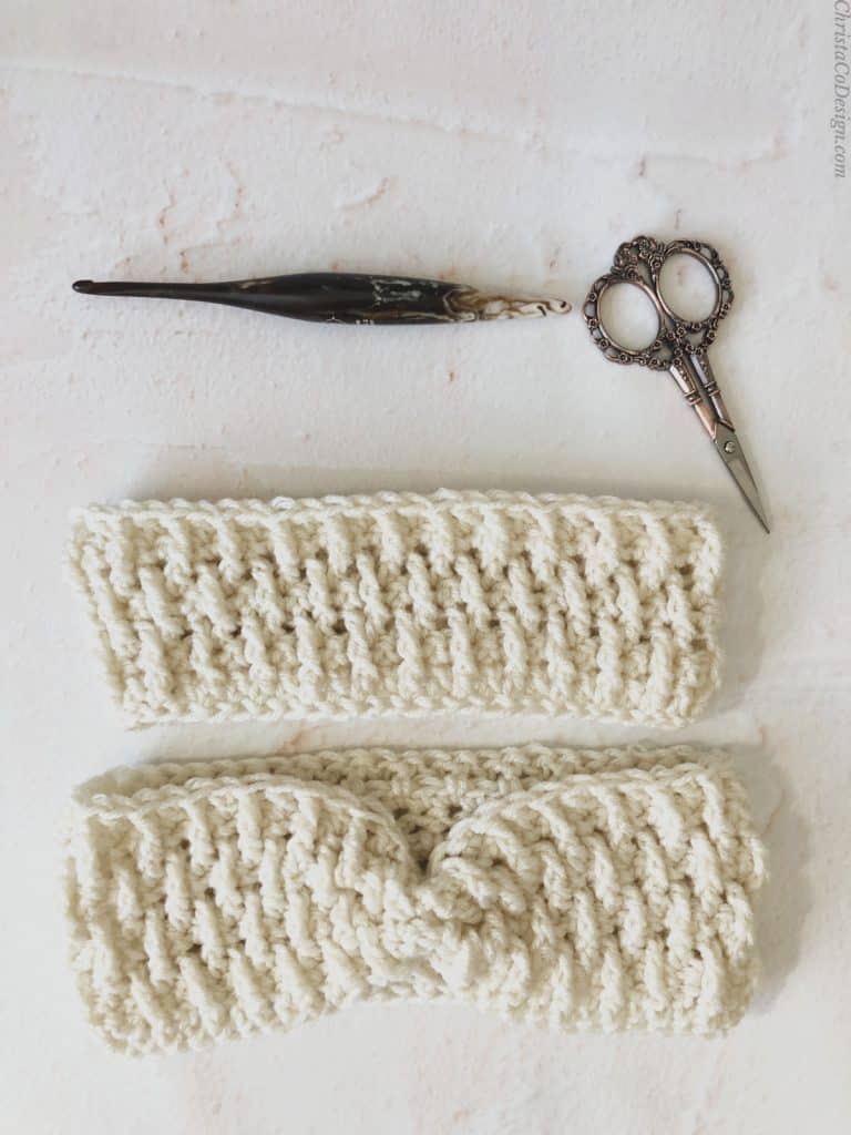 picture of child and adult crochet ear warmer
