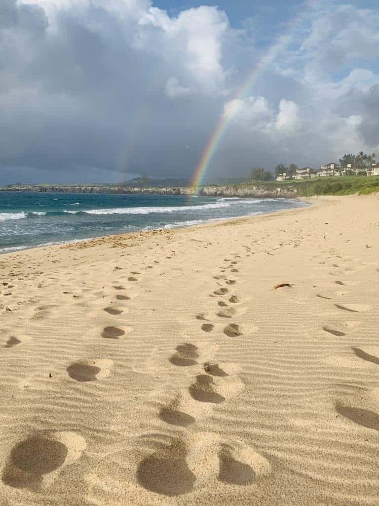 Late afternoon double rainbow at Ironwoods Beach.