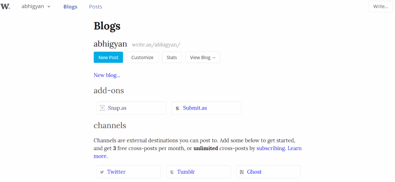 write.as-blog page drive-traffic-to-my-website