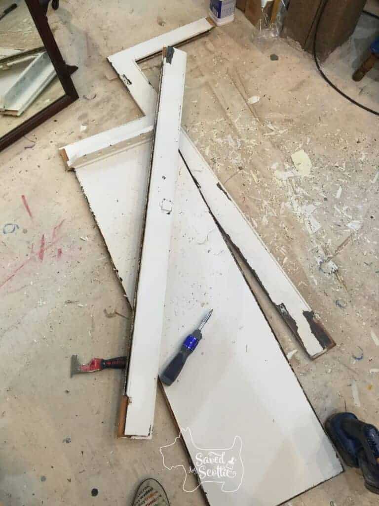Broken pieces of a door to an armoire