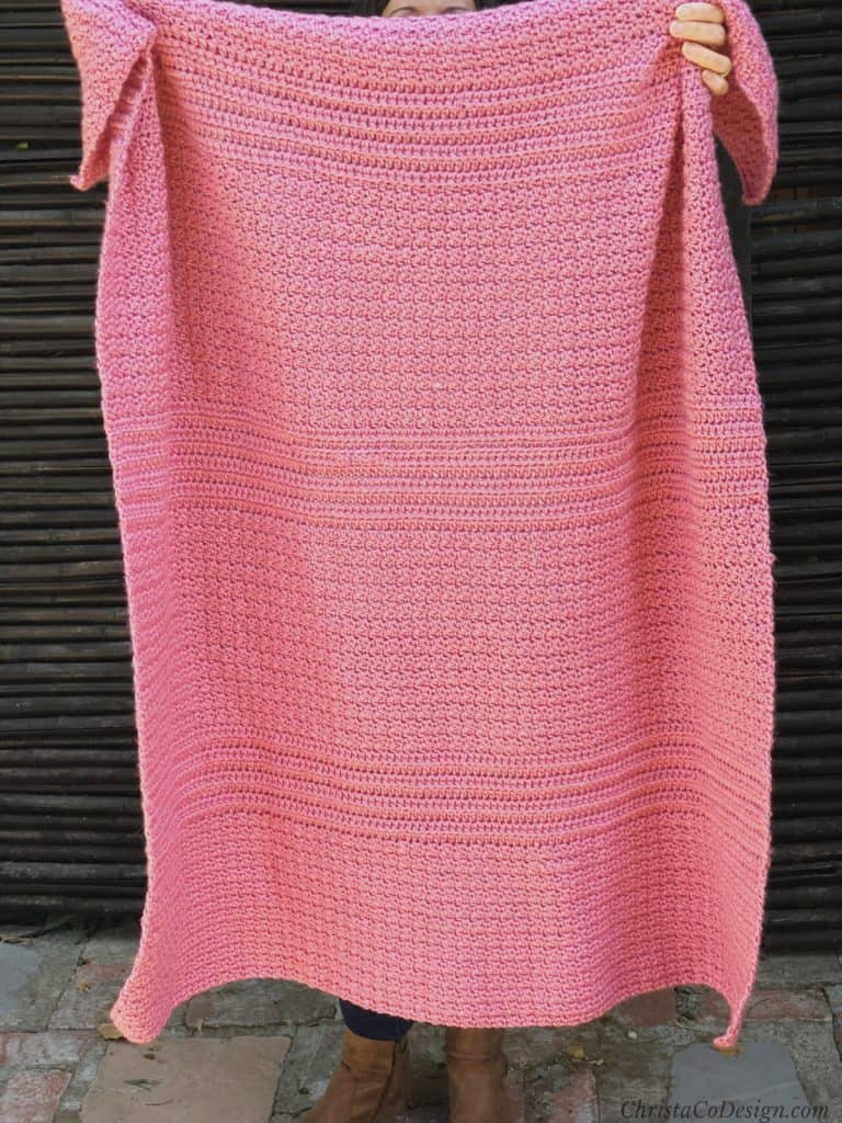 picture of pink textured crochet blanket pattern