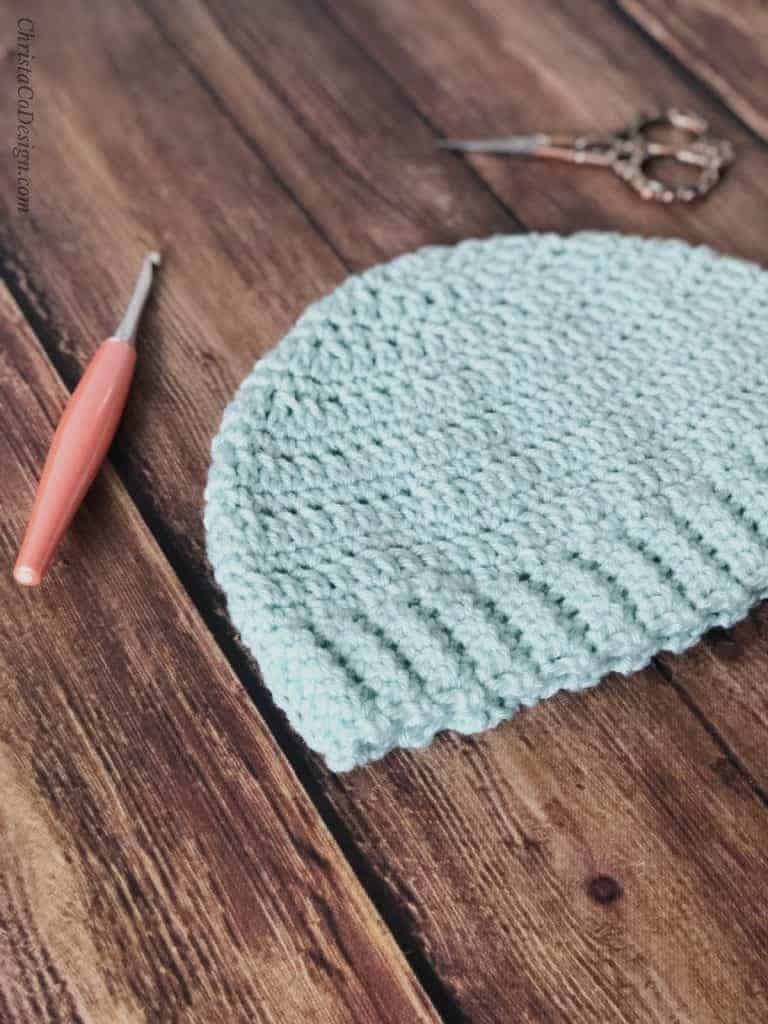 picture of light blue bottom up beanie crochet pattern