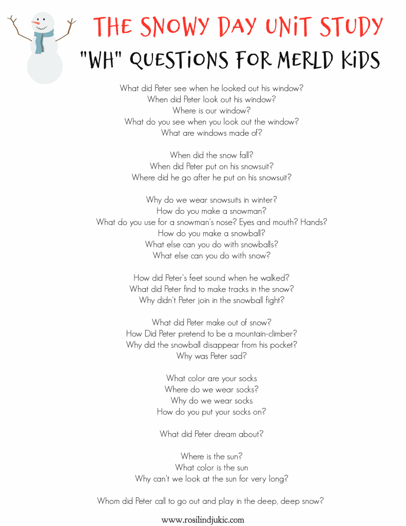 Find everything you need to help your child build language comprehension with with this simple Snowy Day Unit Study especially for MERLD kids. #alittlerandr #thesnowyday #homeschooling #merldhomeschool #specialneedshomeschooling #unitstudy #winter #EzraJackKeats