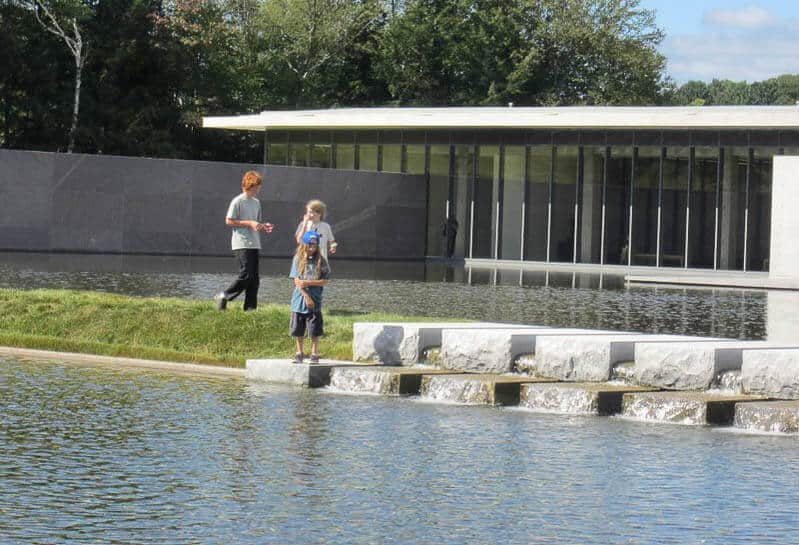 museums in the Berkshires Three kids explore the reflection pool at The Clark in Williamstown, MA.