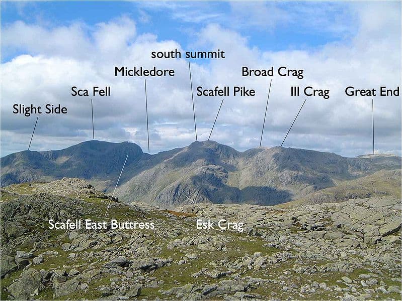View of the Scafell range in the English Lake District, looking west from Crinkle Crags. Original photograph taken by Mick Knapton