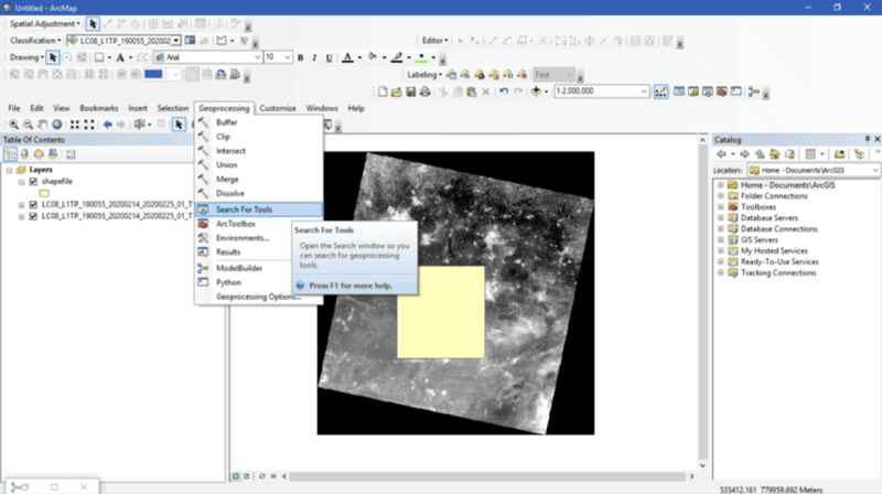Search for tools, ArcGIS.
