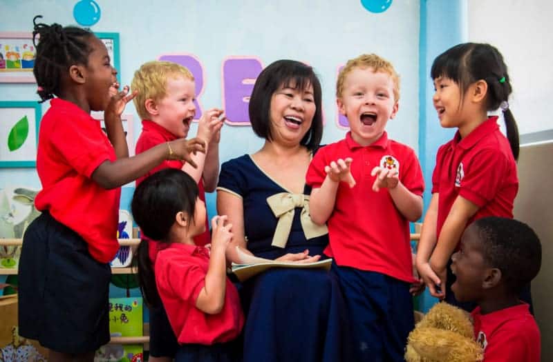 patricia koh with happy children of maplebear