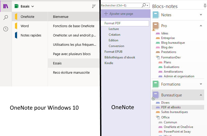 OneNote Volet navigation