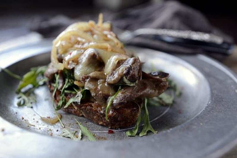 dinner style french onion beef sandwich