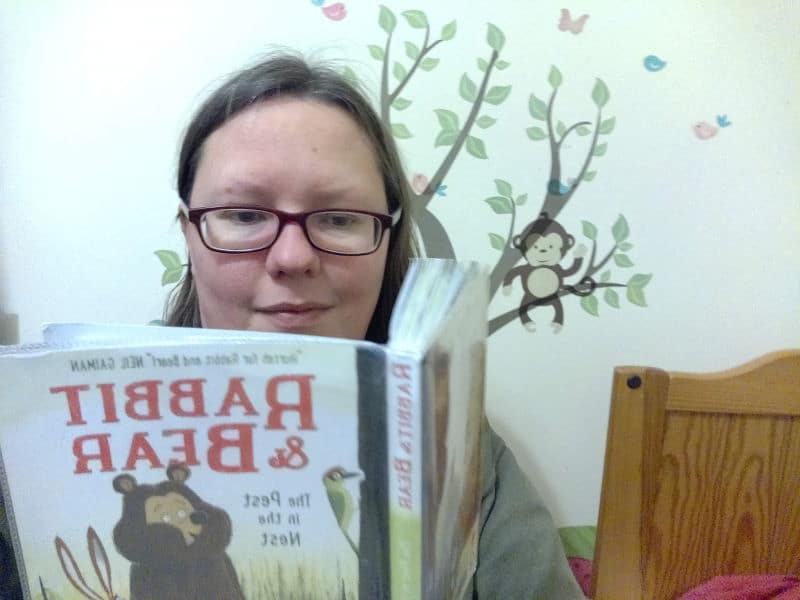 Rachel Extance reading Rabbit And Bear The Pest In The Nest