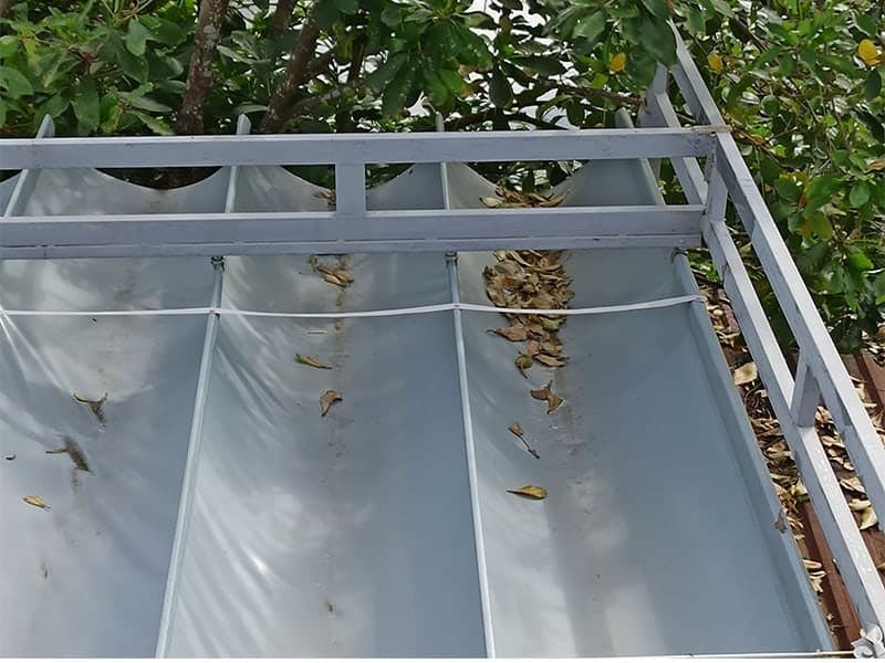 thường xuyên vệ sinh lá cấy rác thải trên mái che di động