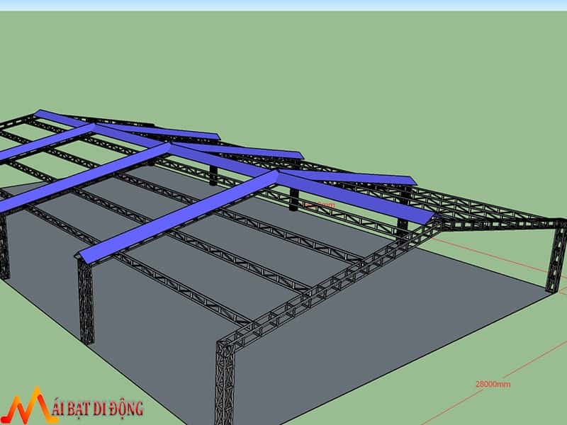 Mẫu thiết kế mái che di động đẹp Kết cấu khung 3D cho nhà xưởng