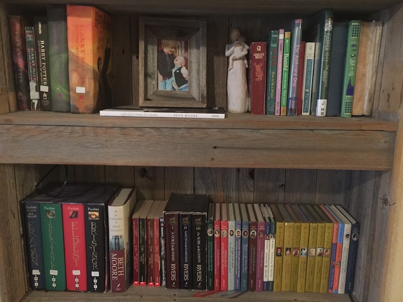 Fiction shelves, full of my favorites.