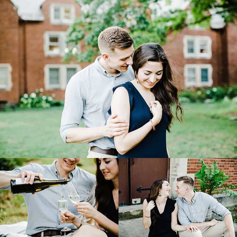 engagement session during sunset in mayslake peabody estate, couple laughing, couple hugging