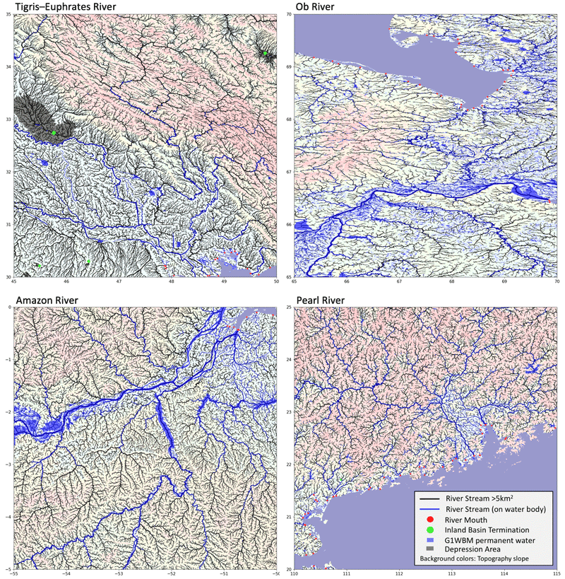 MERIT hydro data mapped for different regions of the world. Maps: Dai Yamazaki