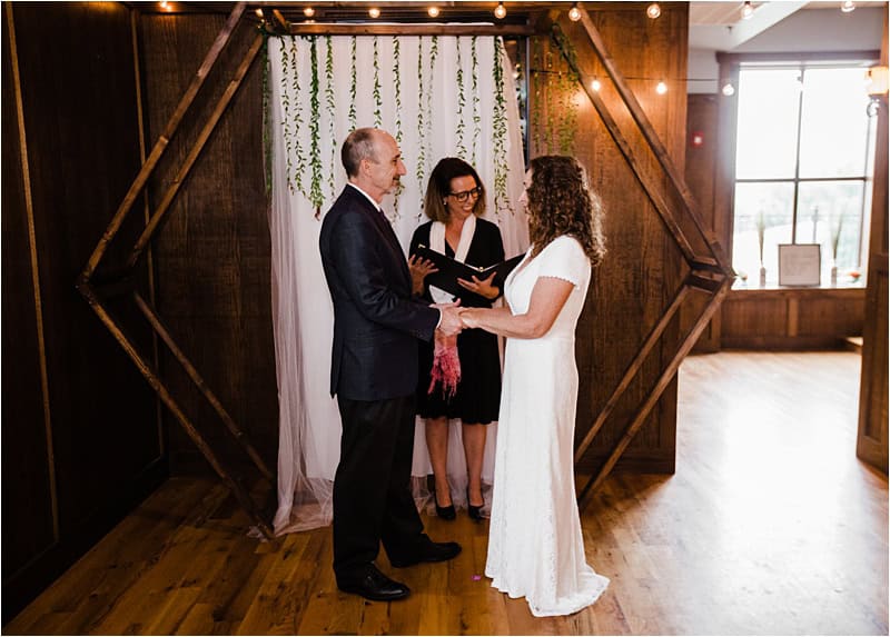ceremony at Bleuroot restaurant in West Dundee IL wedding, covid-19 wedding, social distancing wedding,