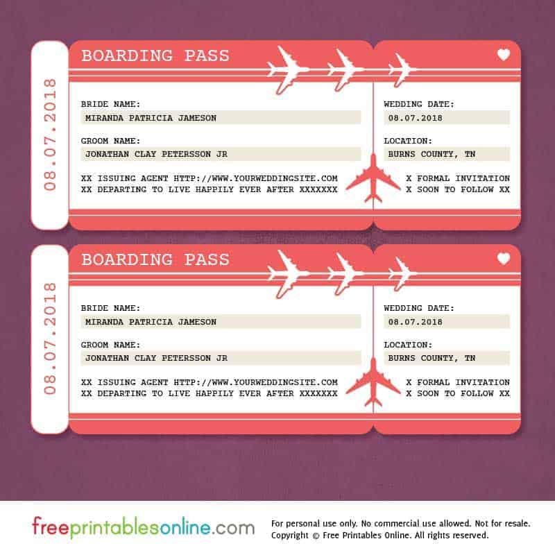 Boarding Pass Save the Date Template