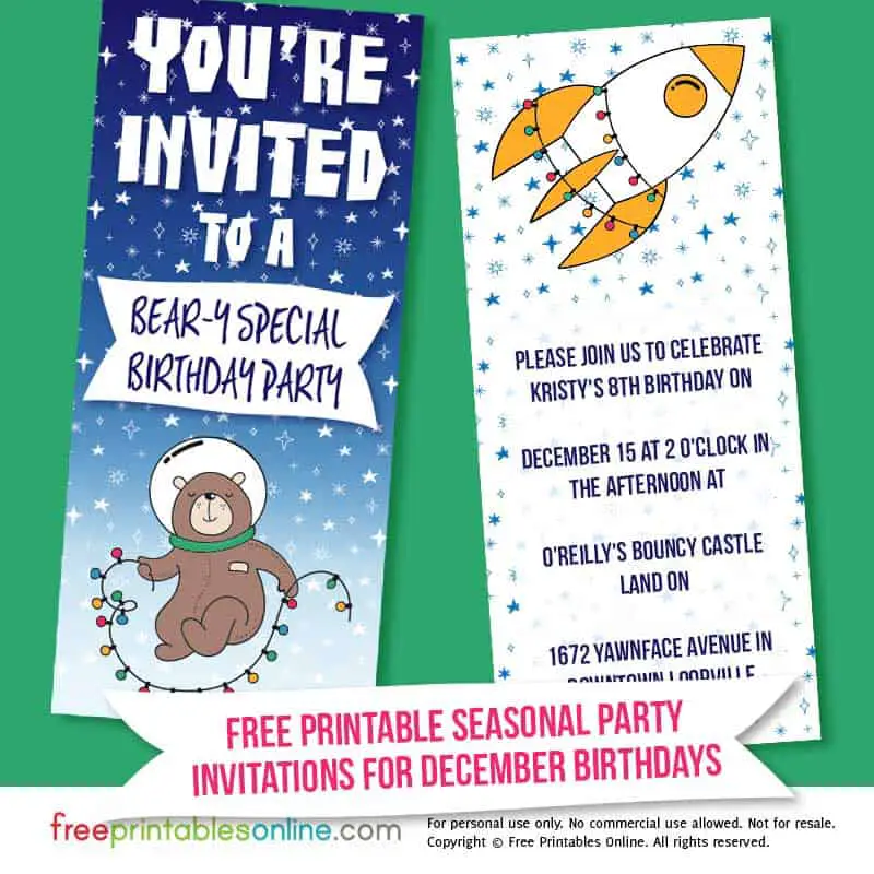 Space Themed December Birthday Party Invitation