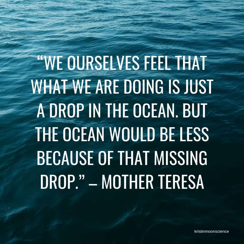 "We ourselves feel that what we are doing is just a drop in the ocean. But the ocean would be less because of that missing drop." -Mother Teresa